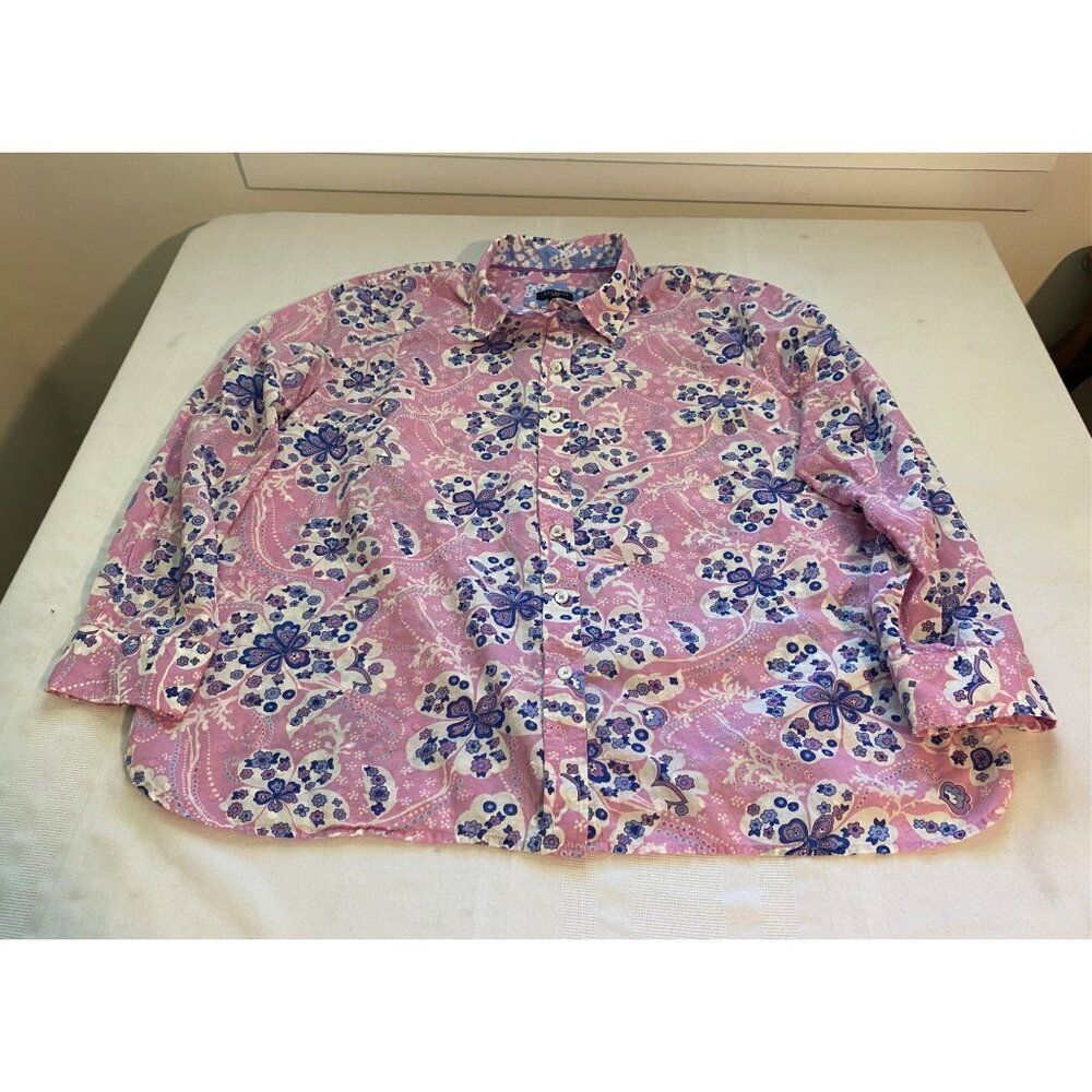 Talbots Petite XLP Pink Floral Button-Up Shirt Textured Polka Dot Boho Cottage - Picture 7 of 14